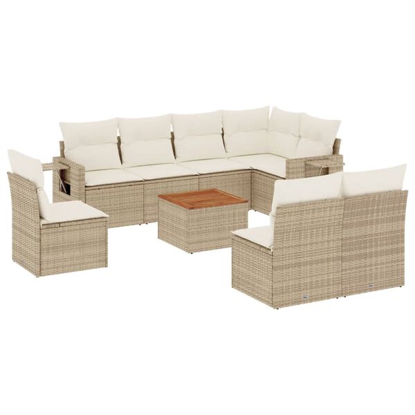 vidaXL 9-delige Loungeset met kussens poly rattan beige