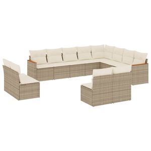 vidaXL 12-delige Loungeset met kussens poly rattan beige