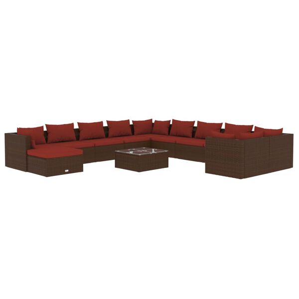 vidaXL 12-delige Loungeset met kussens poly rattan bruin