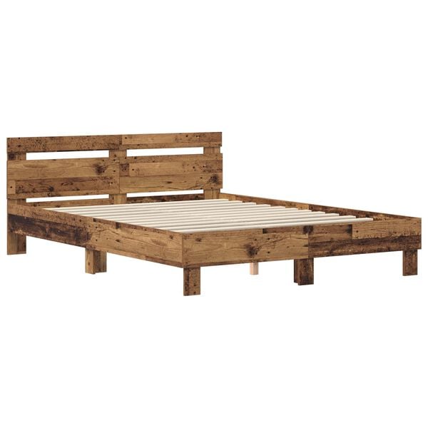 vidaXL Bedframe met hoofdeinde Oudhout 160 x 200 cm Bewerkt hout