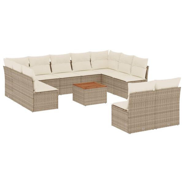 vidaXL 12-delige Loungeset met kussens poly rattan beige