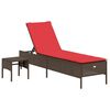 vidaXL Ligstoel met tafel en kussen, bruin polyrotan