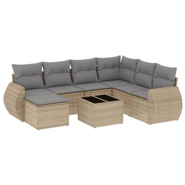 vidaXL 8-delige Loungeset met kussens poly rattan beige