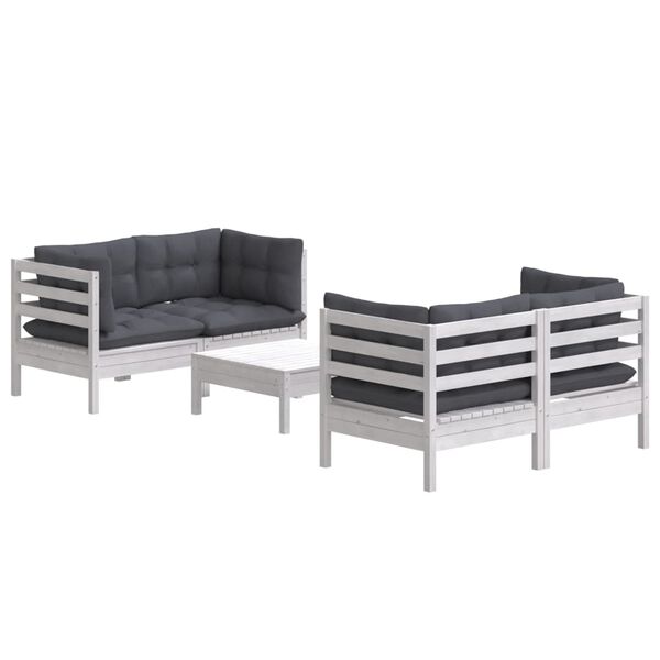 vidaXL 5-delige Loungeset met antracietkleurige kussens grenenhout