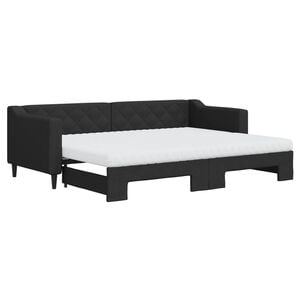vidaXL Slaapbank met onderschuifbed en matrassen 80x200 cm stof zwart