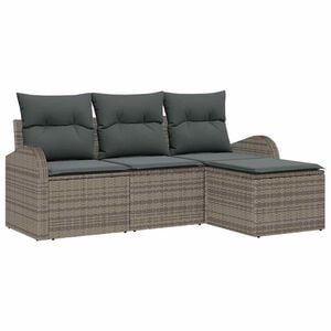 vidaXL Bankstel met kussen met opslag 4 pcs Grijs poly rattan