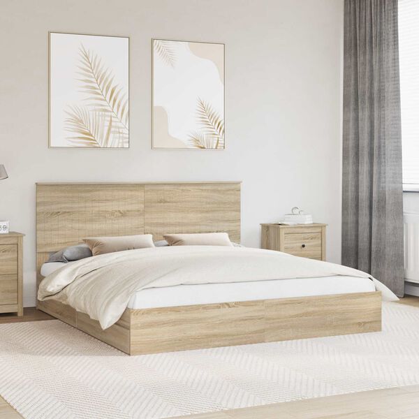 vidaXL Opslag bed met lade Sonoma Eiken 180 x 200 cm Bewerkt hout