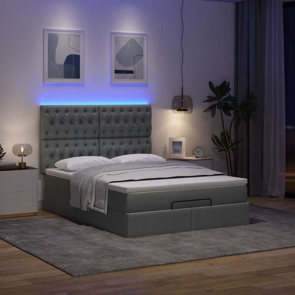 vidaXL Ottoman bed met matras en LED's 140x190cm stof donkergrijs