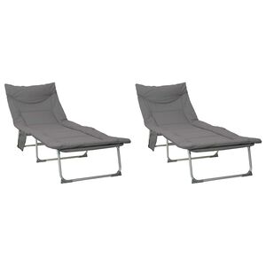 vidaXL Opvouwbare zonnebed met kussen 2 pcs Antracietkleurig