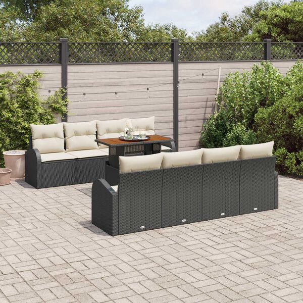 vidaXL Tuin Sofa Set met opslag 9 pcs Zwart Poly riet