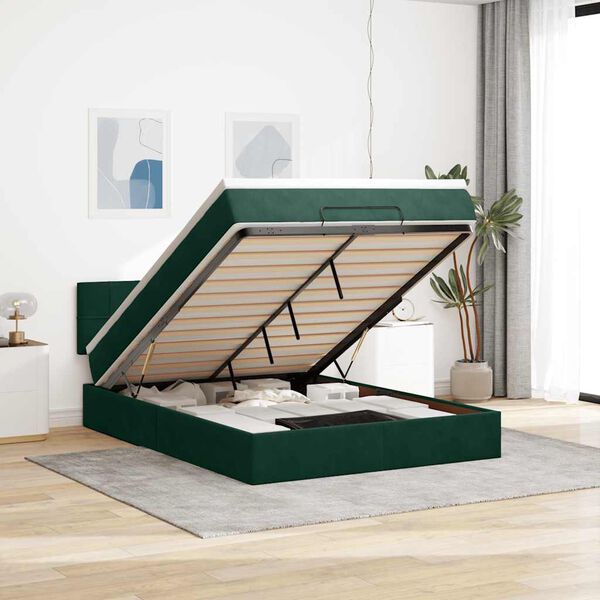 vidaXL Ottoman bed met matras en LED's 140x190cm fluweel donkergroen