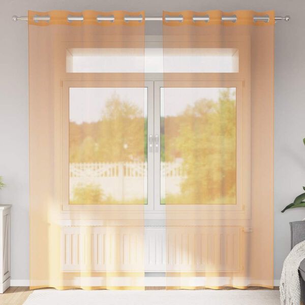 vidaXL Gordijnen voile met doorvoertules 2 st terracotta