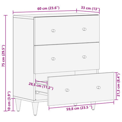 vidaXL Bijzetkast 60x33x75 cm massief mangohout