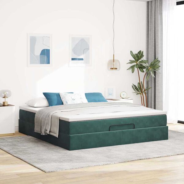 vidaXL Ottoman bed met matras 160x200cm fluweel donkergroen
