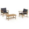 vidaXL 3-delige Loungeset met kussens bamboe donkergrijs