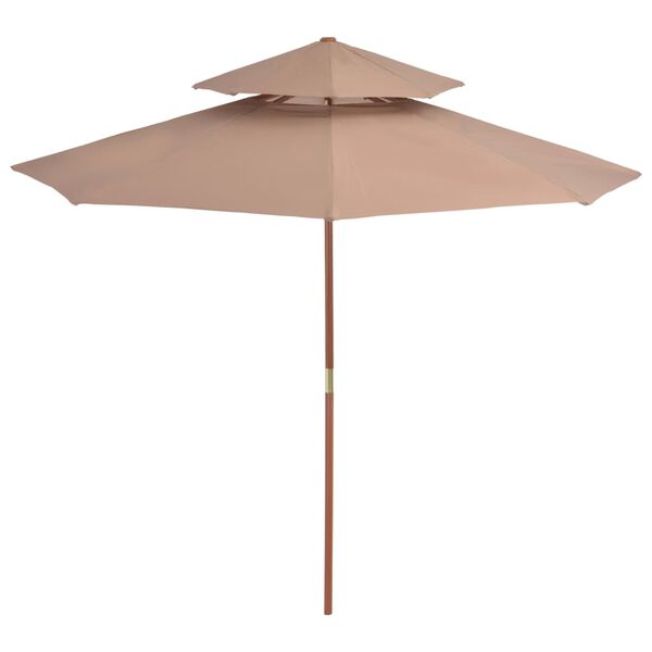vidaXL Parasol dubbeldekker met houten paal 270 cm taupe