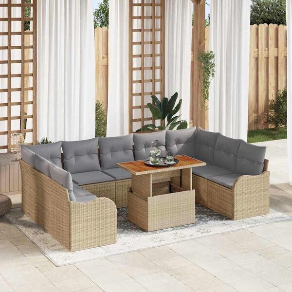 vidaXL Tuin Sofa Set met kussen 10 pcs beige en lichtgrijs