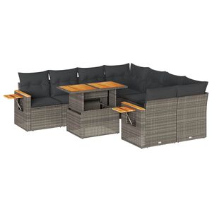 vidaXL 9-delige Loungeset met kussens poly rattan acacia grijs