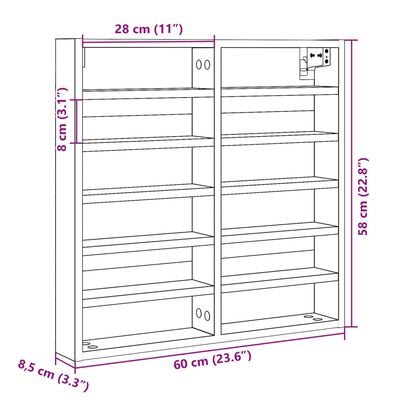 vidaXL Vitrinekast 60x8,5x58 cm bewerkt hout grijs sonoma eikenkleur