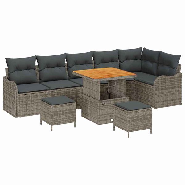 vidaXL Tuin Sofa Set 9 pcs Grijs poly rattan