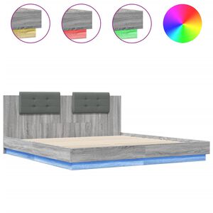 vidaXL Bedframe met hoofdbord en LED grijs sonoma eiken 160x200 cm
