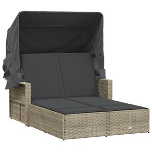 vidaXL Ligbed 2-persoons met luifel en kussens poly rattan lichtgrijs