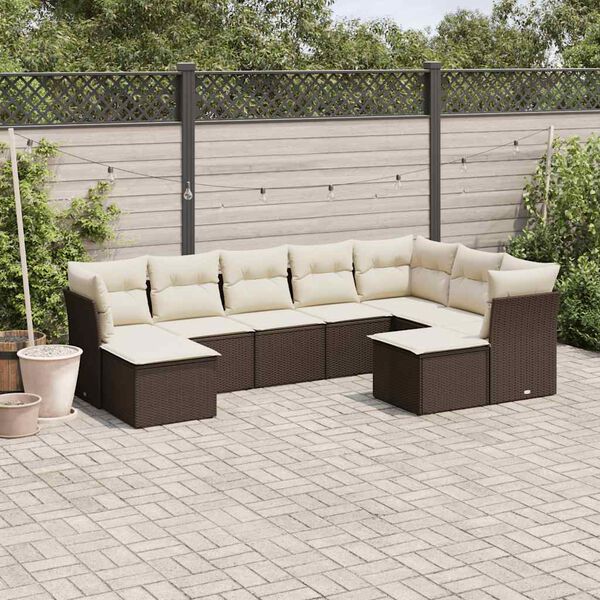 vidaXL 9-delige Loungeset met kussens poly rattan bruin