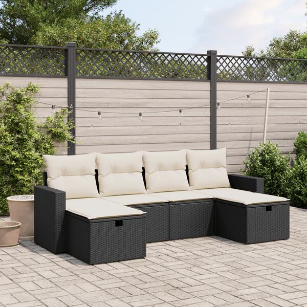 vidaXL 6-delige Loungeset met kussens poly rattan zwart