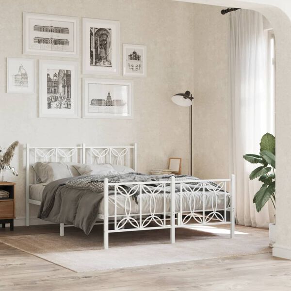 vidaXL Bedframe met hoofd- en voeteneinde metaal wit 140x190 cm