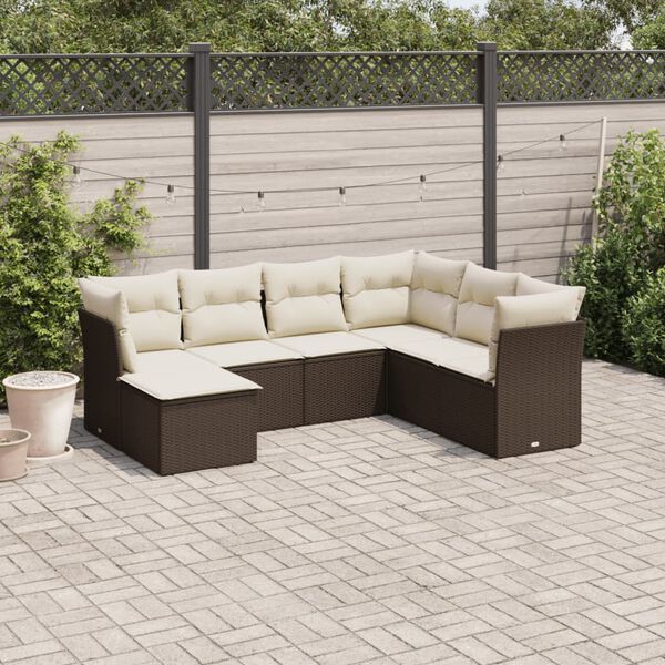 vidaXL 7-delige Loungeset met kussens poly rattan bruin