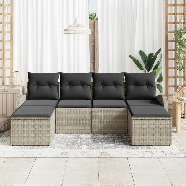 vidaXL Tuin Sofa Set met kussen 6 pcs Lichtgrijs Poly Rattan