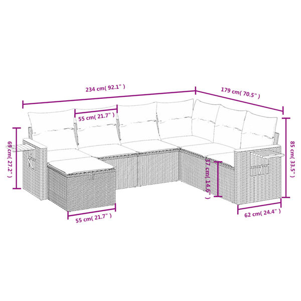 vidaXL 7-delige Loungeset met kussens poly rattan gemengd beige