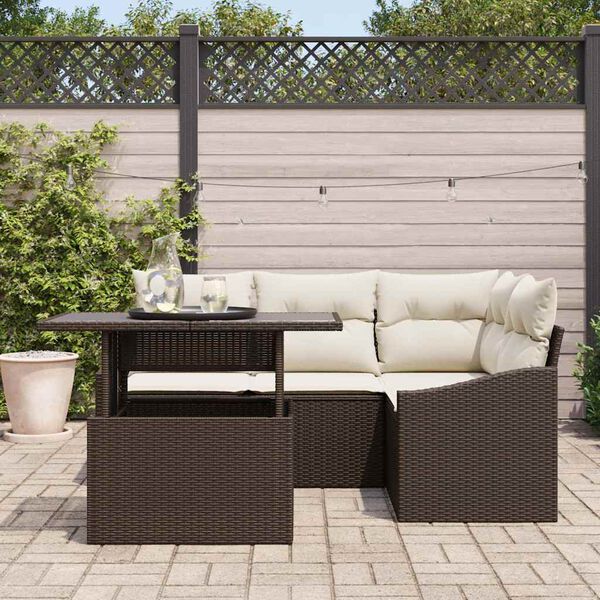 vidaXL Tuin Sofa Set met kussen met opslag 5 pcs Bruin en Cr&egrave;me