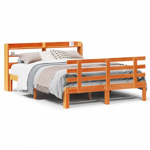 vidaXL Bedframe met hoofdbord grenenhout wasbruin 140x200 cm
