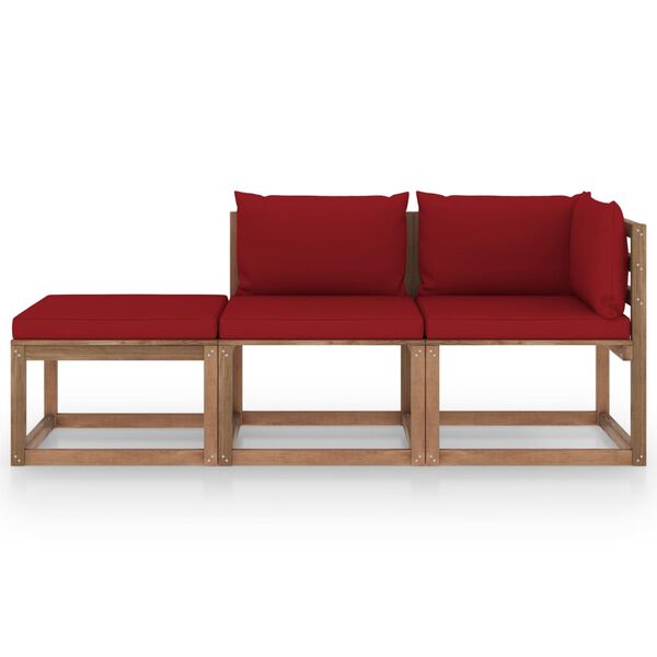 vidaXL 3-delige Loungeset pallet met kussens ge&iuml;mpregneerd grenenhout