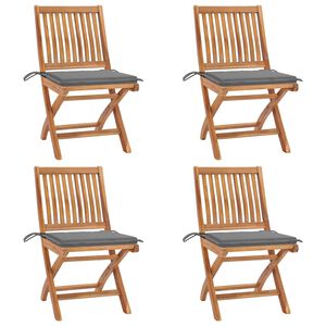 vidaXL Opklapbare stoelen met kussens, 4 stuks, massief teakhout