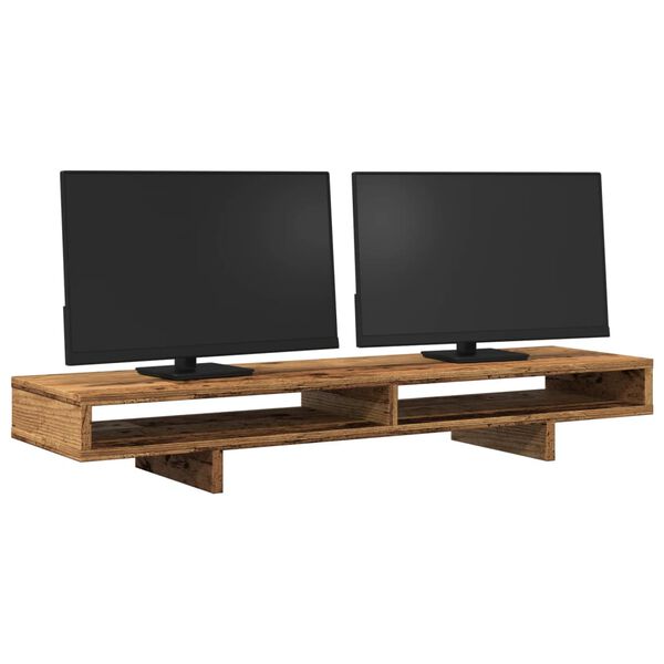 vidaXL Monitorstandaard 100x27x15 cm bewerkt hout oud houtkleurig