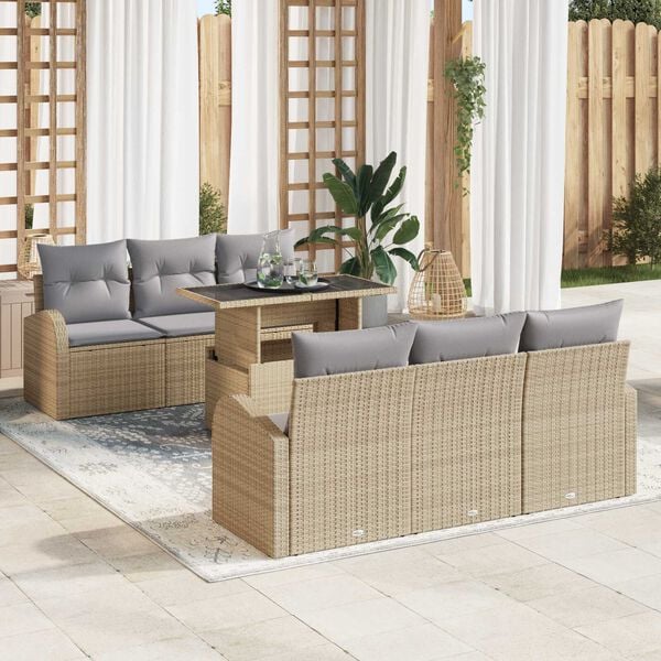 vidaXL Tuin Sofa Set met kussen 7 pcs Beige Poly riet