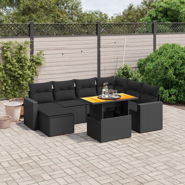 vidaXL 8-delige Loungeset met kussens poly rattan zwart