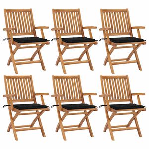 vidaXL Klapstoelen met kussens, 6 stuks, massief teakhout