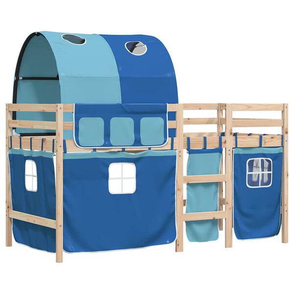 vidaXL Kinderhoogslaper met tunnel 90x200 cm massief grenenhout blauw