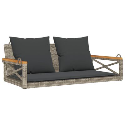 vidaXL Schommelbank met kussens 109x62x40 cm poly rattan grijs