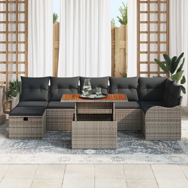 vidaXL Tuin Sofa Set met kussen met opslag 8 pcs Grijs Poly riet