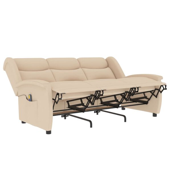 vidaXL Massagestoel 3-zits verstelbaar stof crèmekleurig