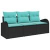 vidaXL Tuin Sofa Set met opslag 3 pcs Zwart en turquoise Poly riet