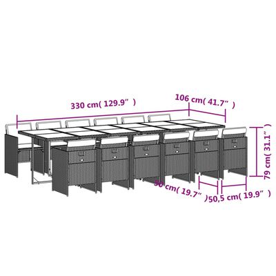 vidaXL 13-delige Tuinset met kussens poly rattan lichtgrijs