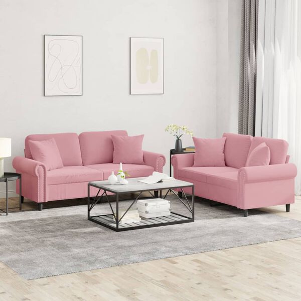vidaXL 2-delige Loungeset met kussens fluweel roze
