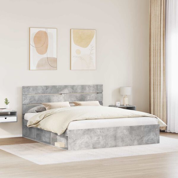 vidaXL Bedframe met hoofdeinde Beton 180 x 200 cm Massief grenenhout