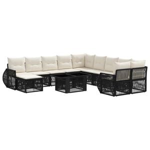 vidaXL Tuinbankenset 12 st Zwart en Cream Wit poly rattan