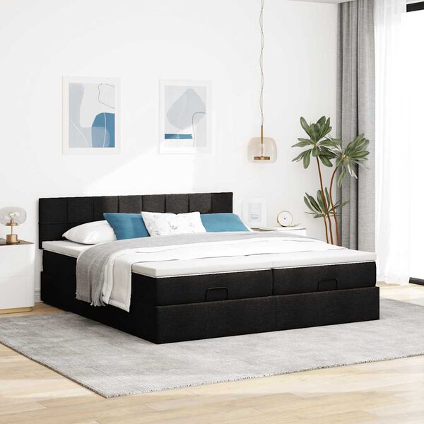 vidaXL Ottoman bed met matrassen 180x200cm stof zwart